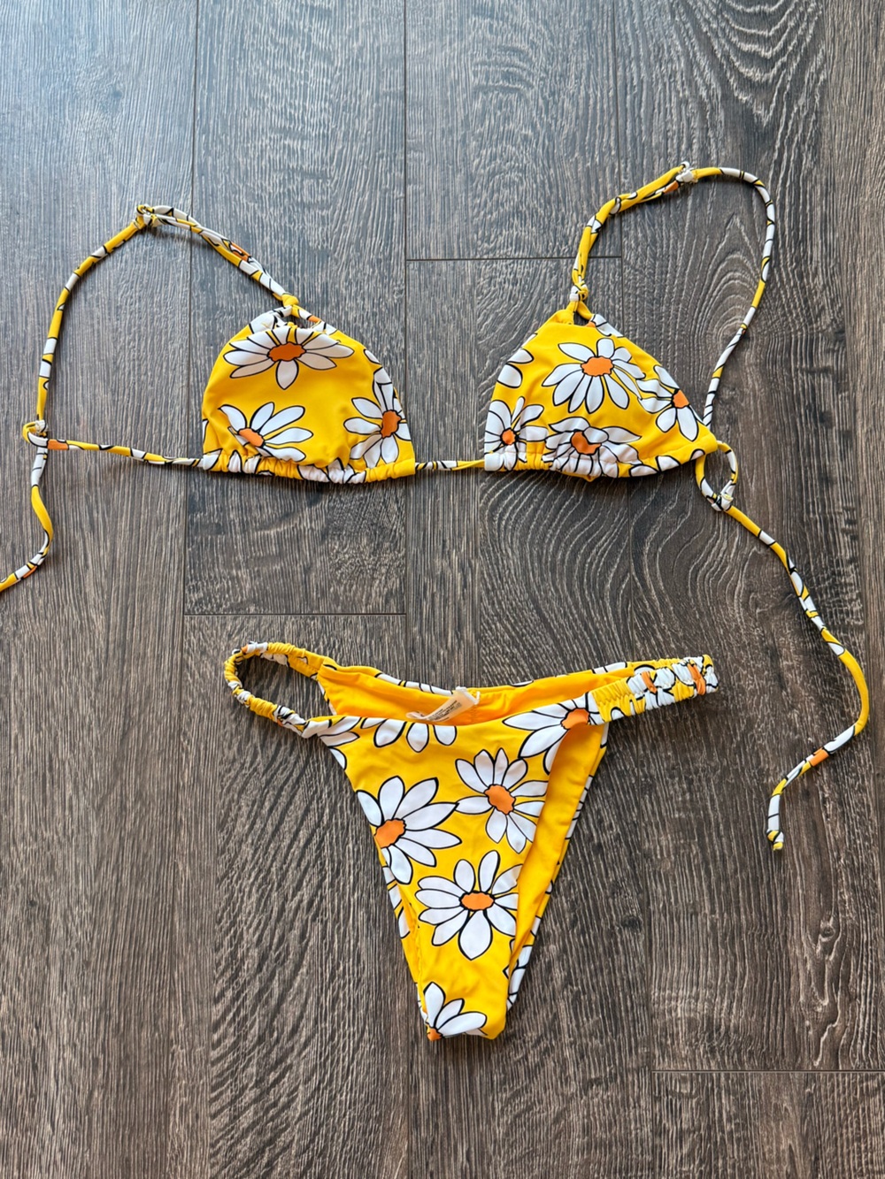Sunday Brunch Yellow Daisy Print Triangle Bikini Set